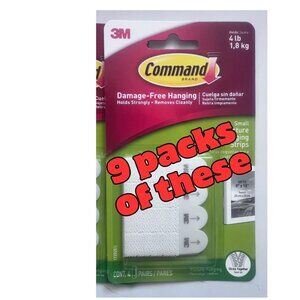 Lot of 9 | 3M Command 17202ES Picture Hanging Strips | 4 Pairs per Pack | Small